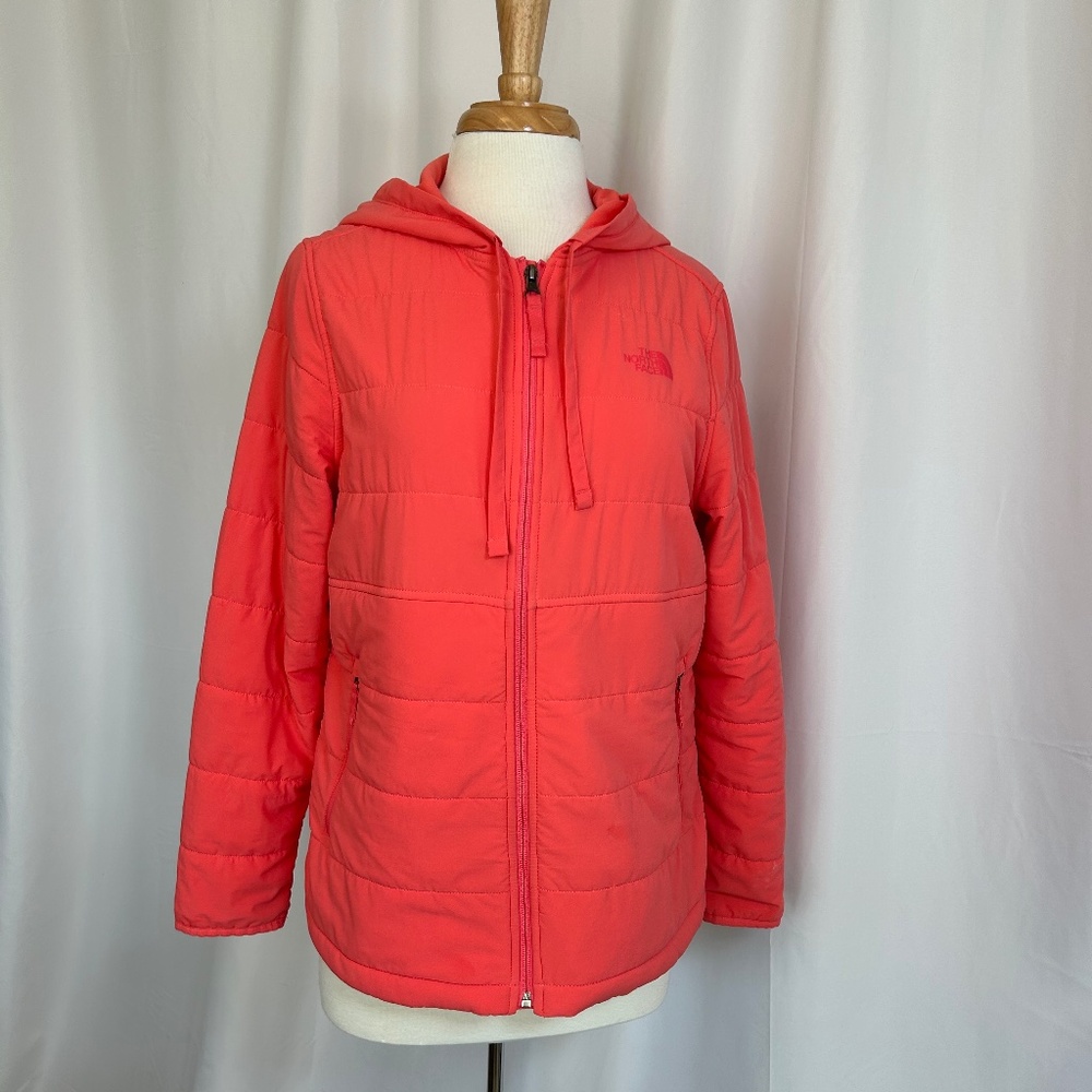 WOMEN'S THE NORTH FACE FLARE HOODED CORAL JACKET - SIZE LARGE
